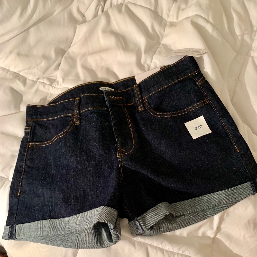 Dark wash cuffed jean shorts